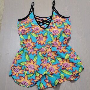 Harmony & Havoc Funky Tropical Print Romper with Pockets Size Small